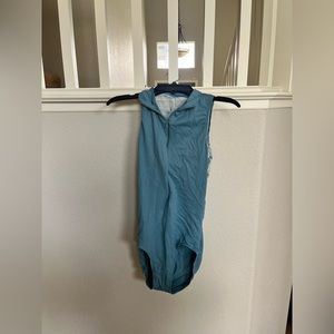 large teal front zip leotard